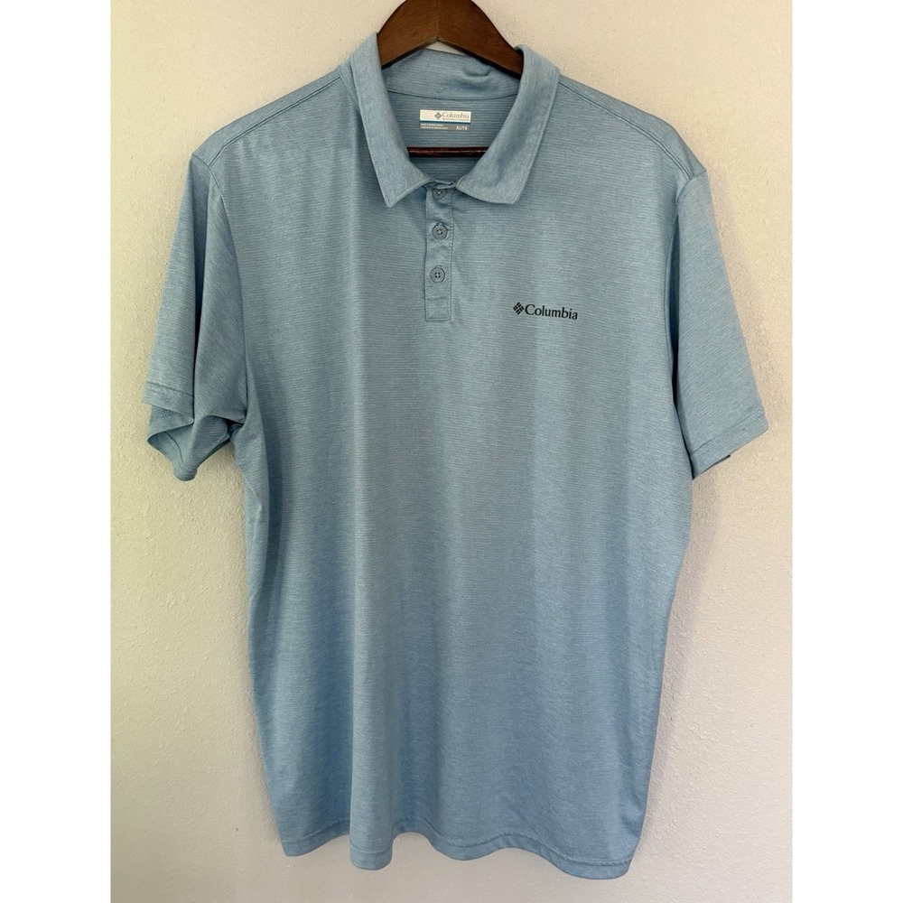 COLUMBIA Men's  Omni-Wick Light Blue Outdoor Hiking Golfing Polo Shirt Size XL